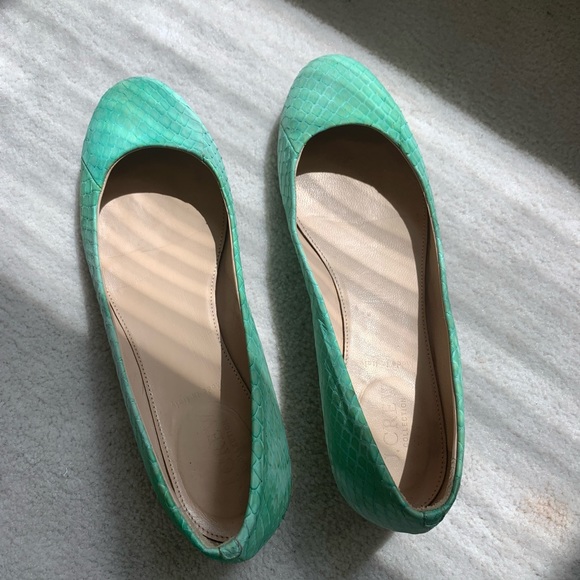🌸HP🌸 Rare Find, J. Crew Collection Janey Snakeskin Flats, Metallic heels, 7.5 - Picture 2 of 16